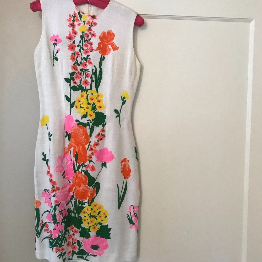 Vintage-Mister Robert-Painted Floral Linen Sheath Dress-Small